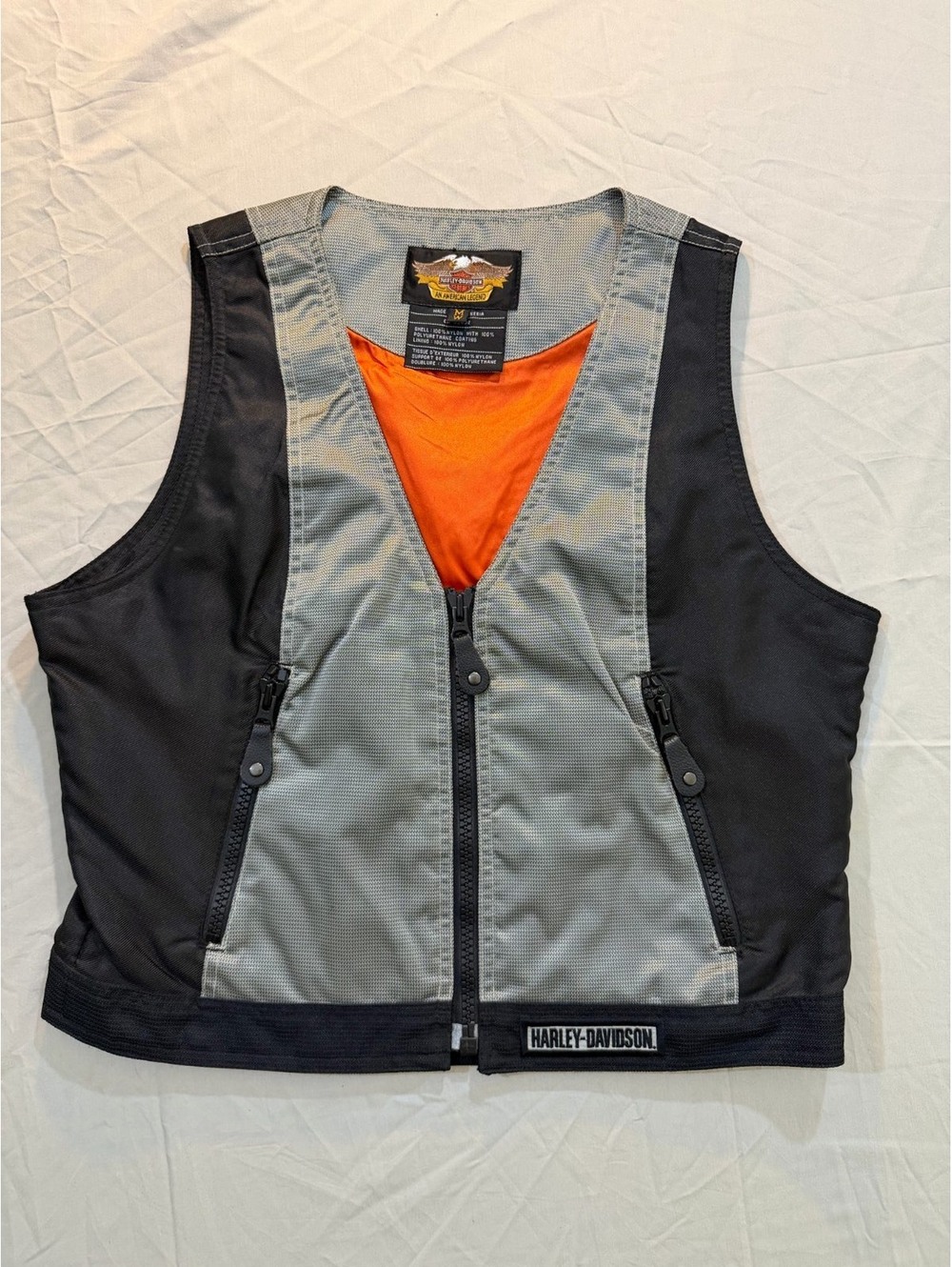 Harley-Davidson Women’s M Eagle Back Nylon Riding Vest Black Gray Orange
